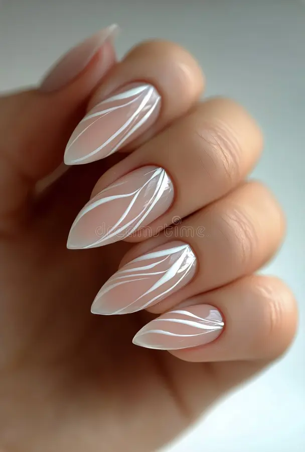 Almond-Shaped White Nails
