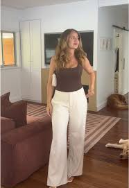 Brown Tank with White Wide-Leg Trousers