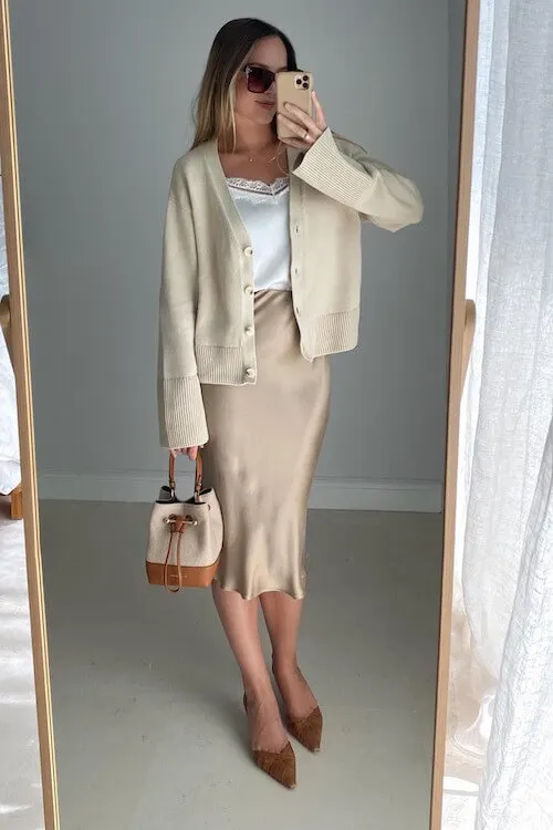 Short Cardigan + Midi Skirt