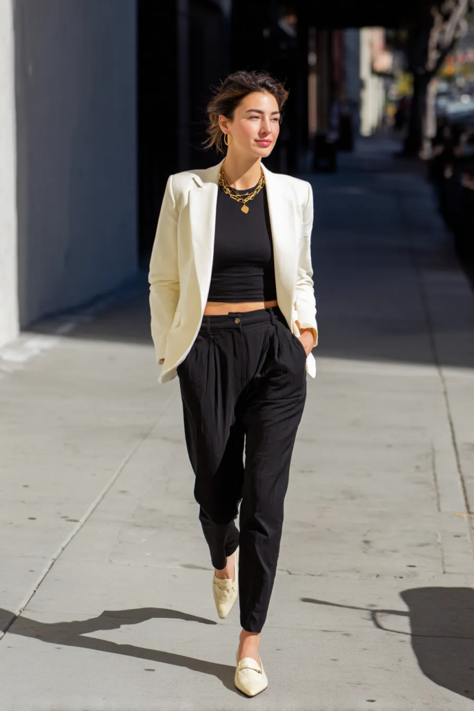 White Blazer With Black Basics