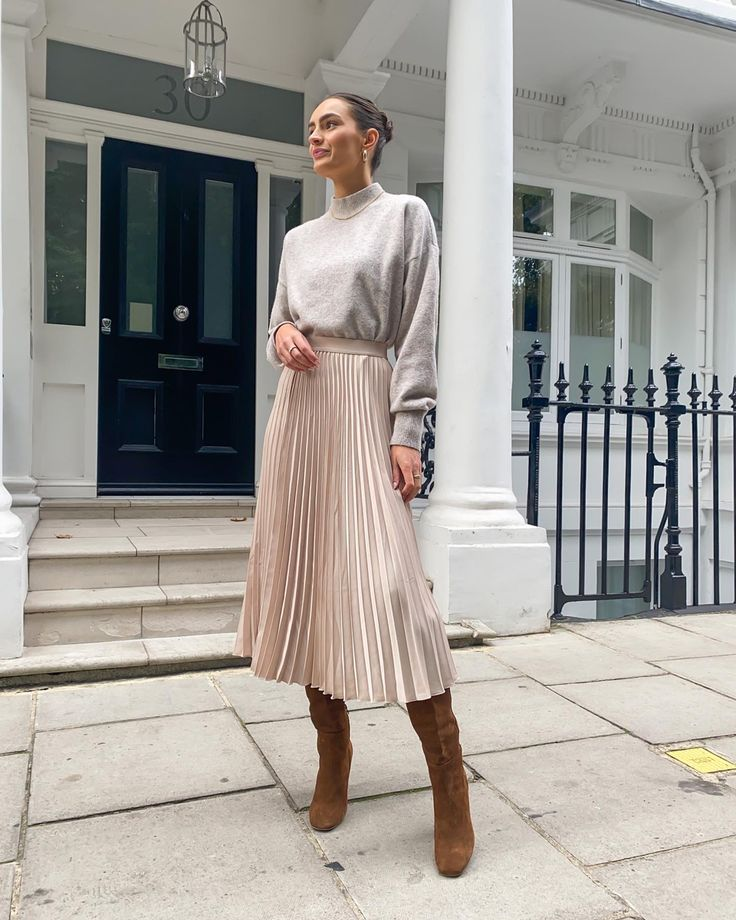 Sweater with Pleated Midi Skirt