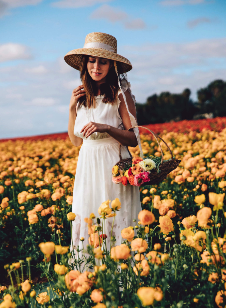 White Dress with Straw Hat