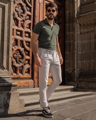Olive shirt With white trousers