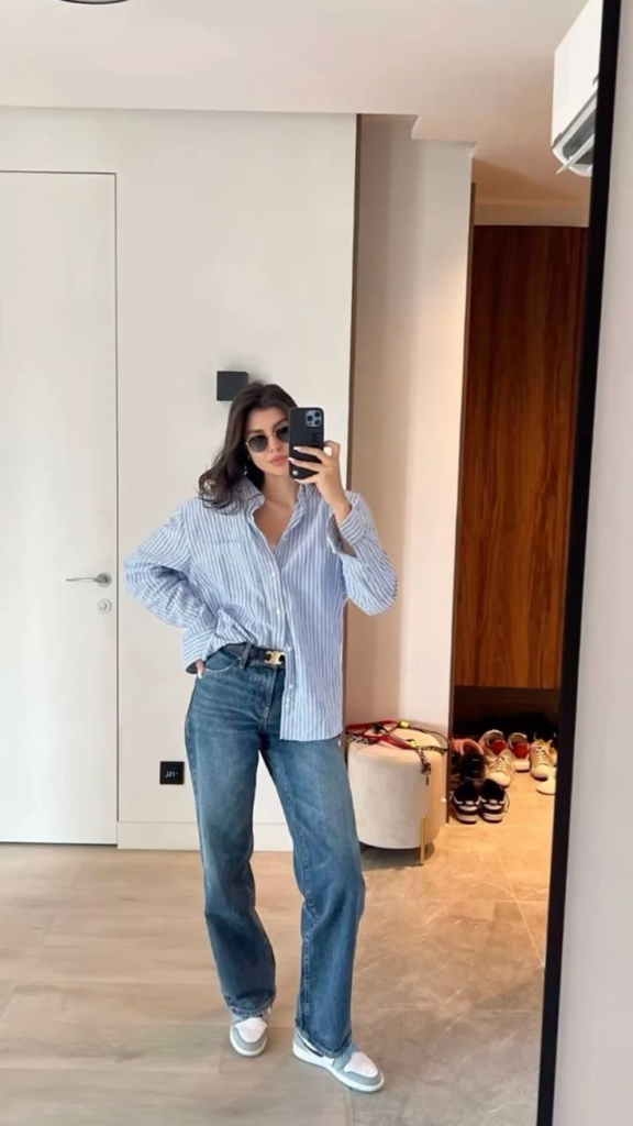 Striped shirt + jeans