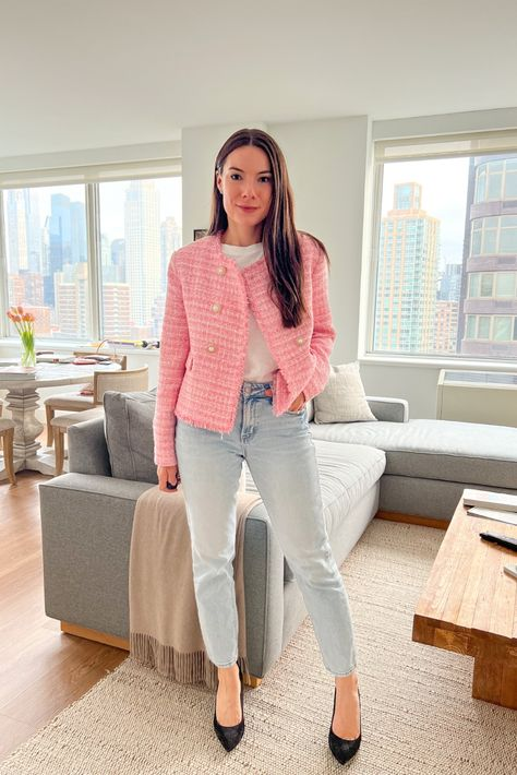 Pink Tweed Jacket & Wide Denim