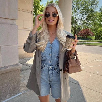  Grey Blazer & Denim Romper