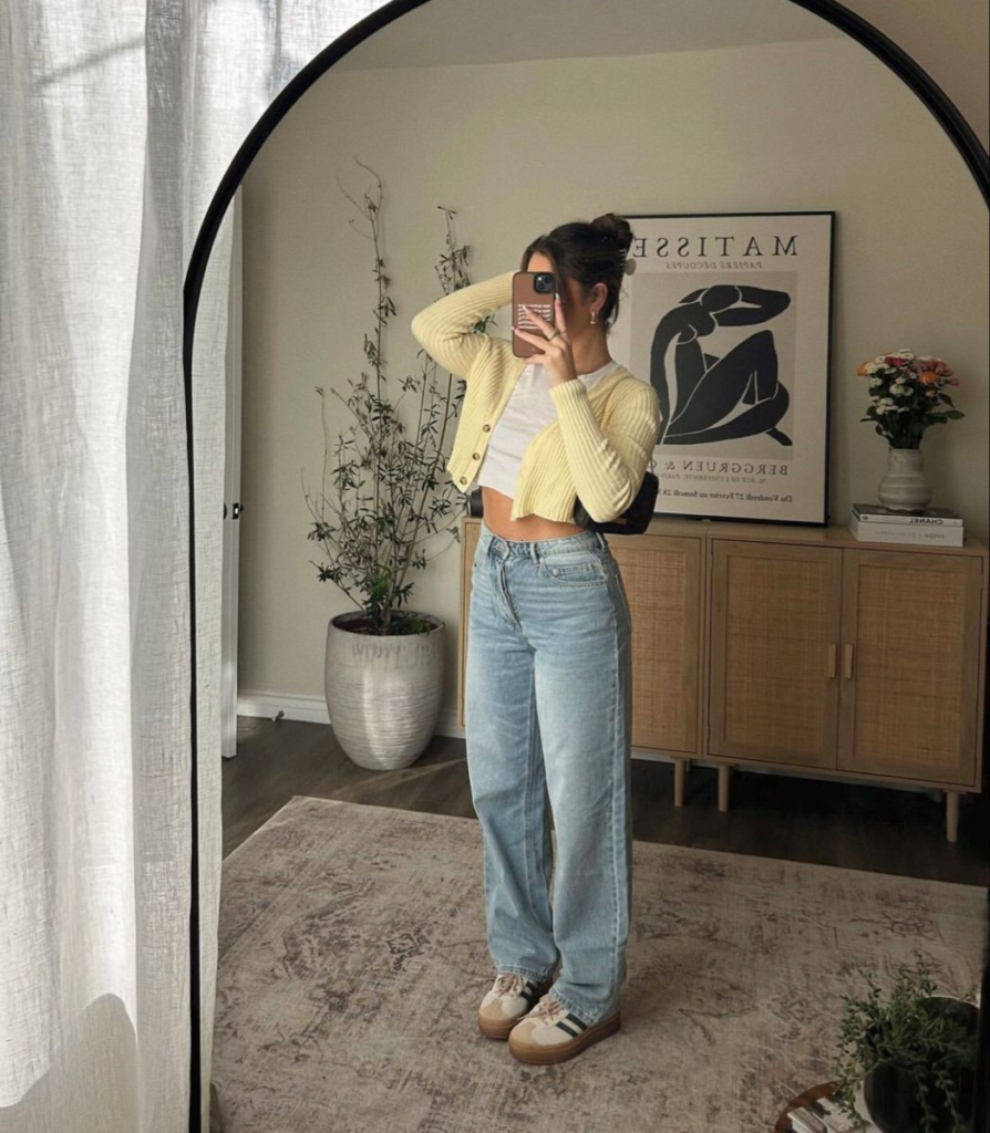 Yellow Cardigan & Light Denim