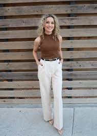 Brown Tank with White Wide-Leg Pants