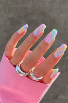 Rainbow Swirl Nails