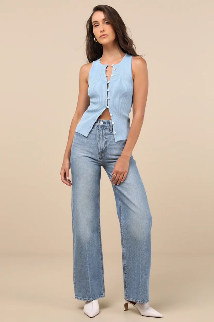 Button Tank Top + High-Waist Jeans