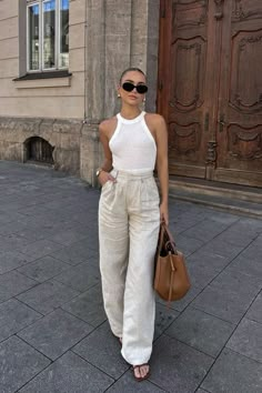 White Tank Top + Linen Pants