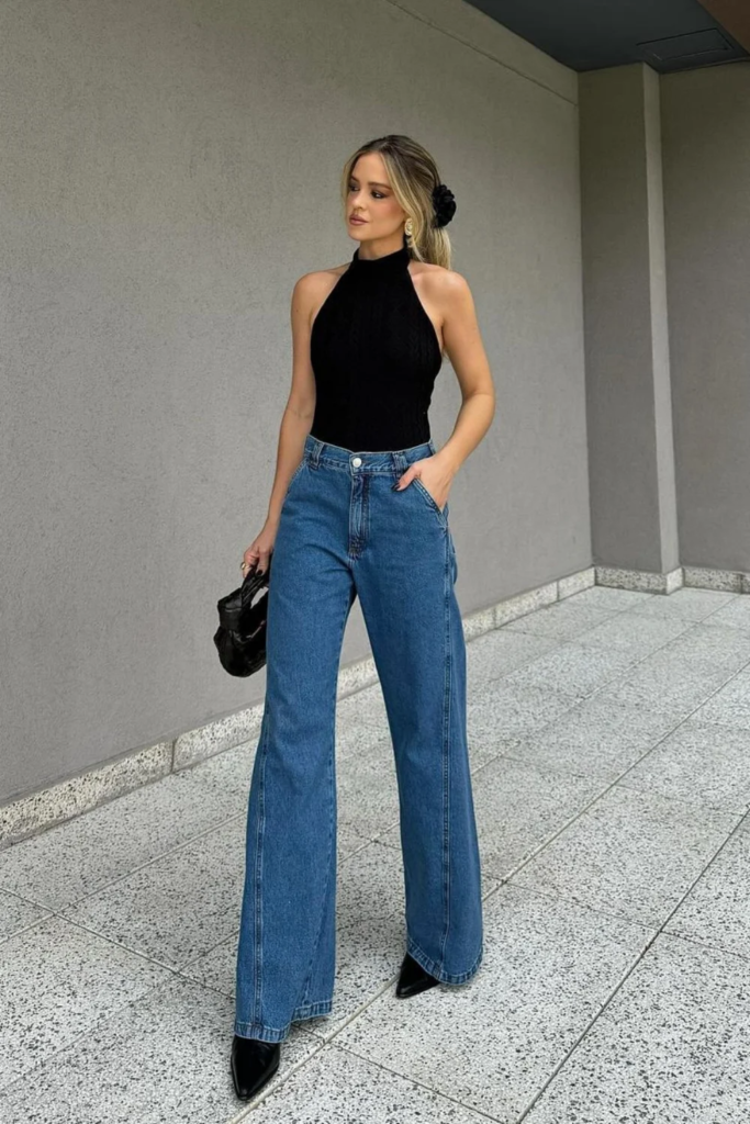 Halter Top + Wide-Leg Jeans